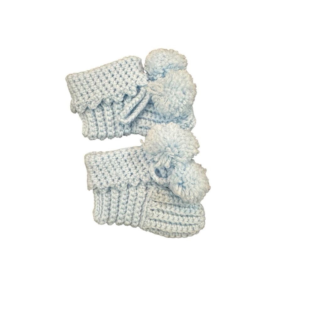 Vintage Handmade Crochet Light Blue Newborn Baby Booties